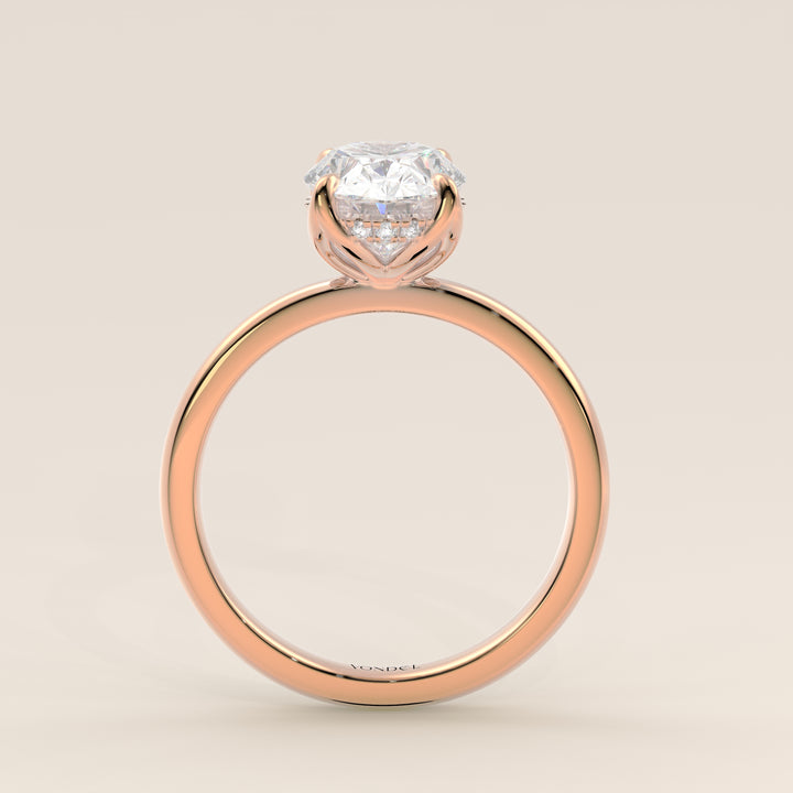 Lynn - Oval Solitair Lab Grown Diamond Ring with Petal Prongs and Hidden Halo