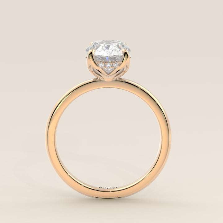 Lynn - Oval Solitair Lab Grown Diamond Ring with Petal Prongs and Hidden Halo