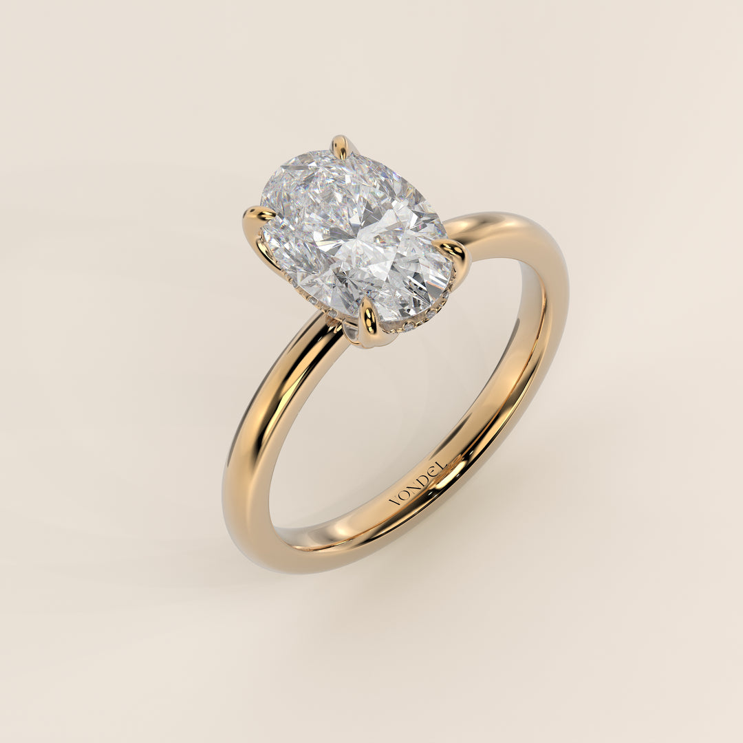 Lynn - Oval Solitair Lab Grown Diamond Ring with Petal Prongs and Hidden Halo