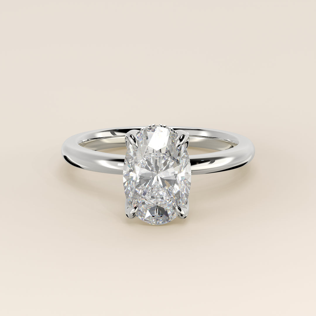 Lynn - Oval Solitair Lab Grown Diamond Ring with Petal Prongs and Hidden Halo