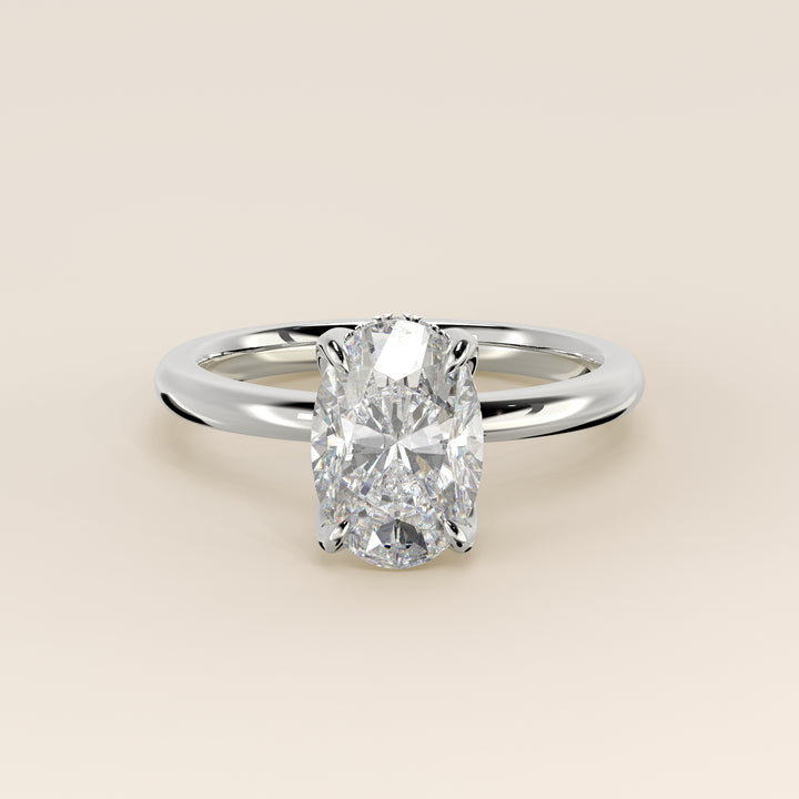 Lynn - Oval Solitair Lab Grown Diamond Ring with Petal Prongs and Hidden Halo