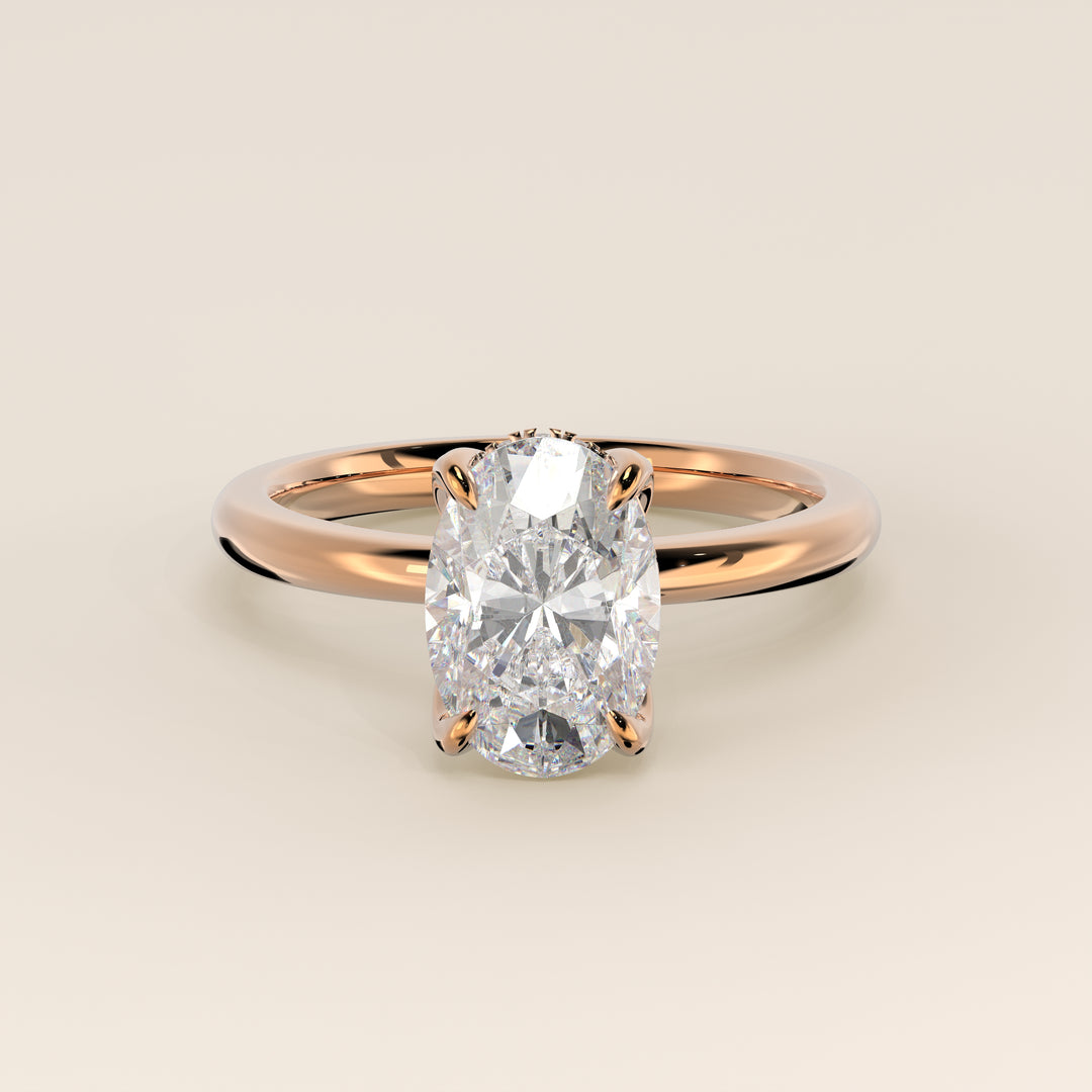 Lynn - Oval Solitair Lab Grown Diamond Ring with Petal Prongs and Hidden Halo
