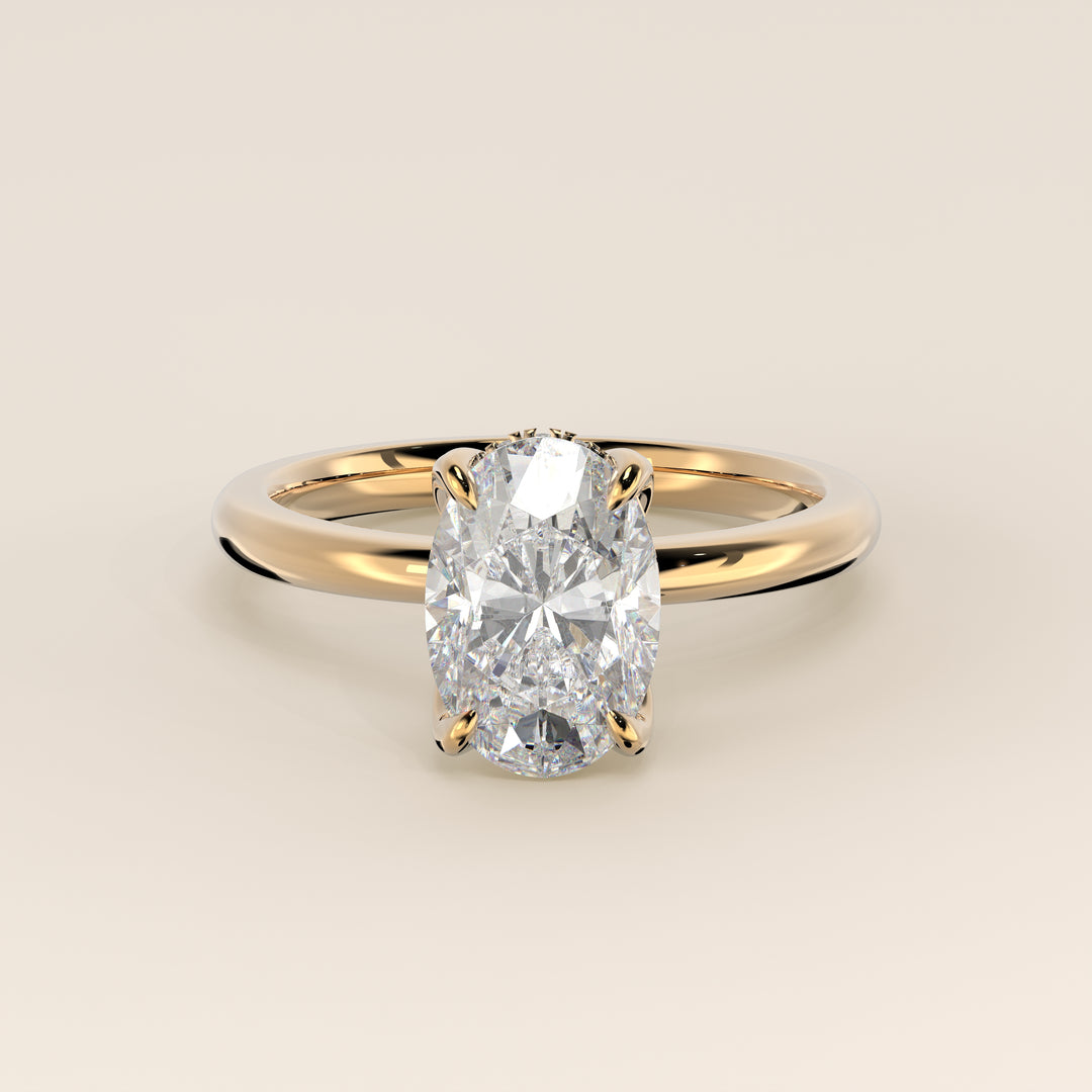 Lynn - Oval Solitair Lab Grown Diamond Ring with Petal Prongs and Hidden Halo