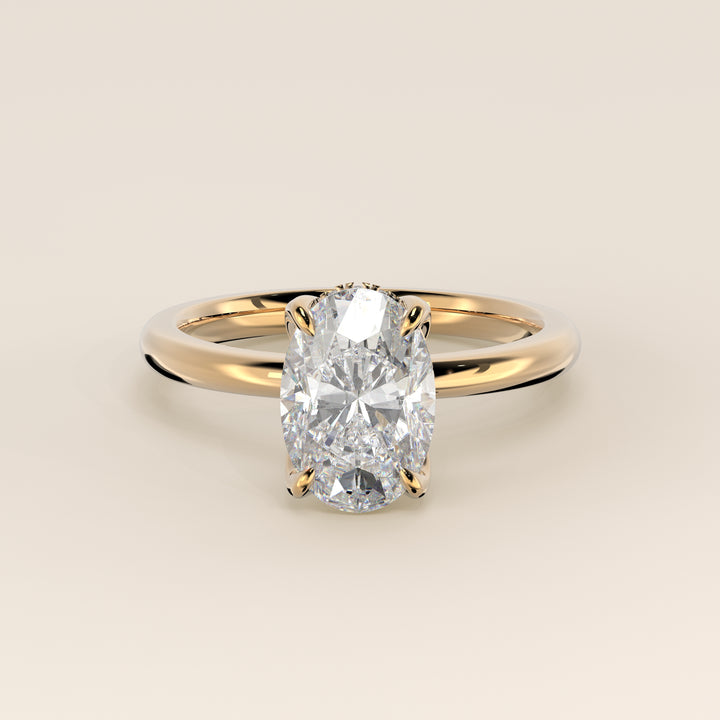 Lynn - Oval Solitair Lab Grown Diamond Ring with Petal Prongs and Hidden Halo