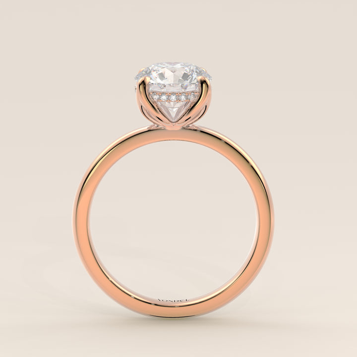 Lynn - Round Solitair Lab Grown Diamond Ring with Petal Prongs and Hidden Halo