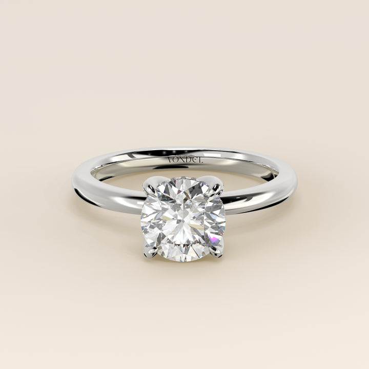 Lynn - Round Solitair Lab Grown Diamond Ring with Petal Prongs and Hidden Halo