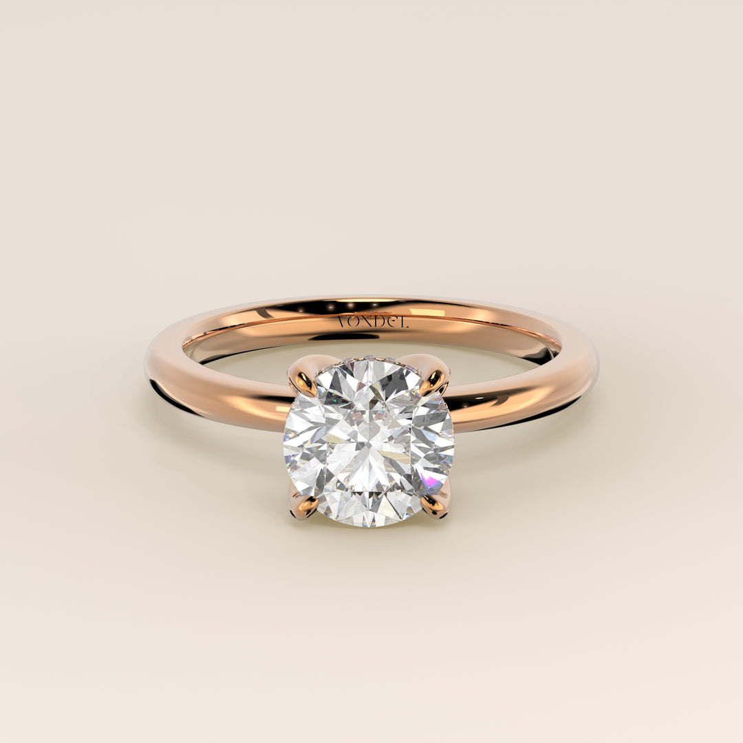Lynn - Round Solitair Lab Grown Diamond Ring with Petal Prongs and Hidden Halo