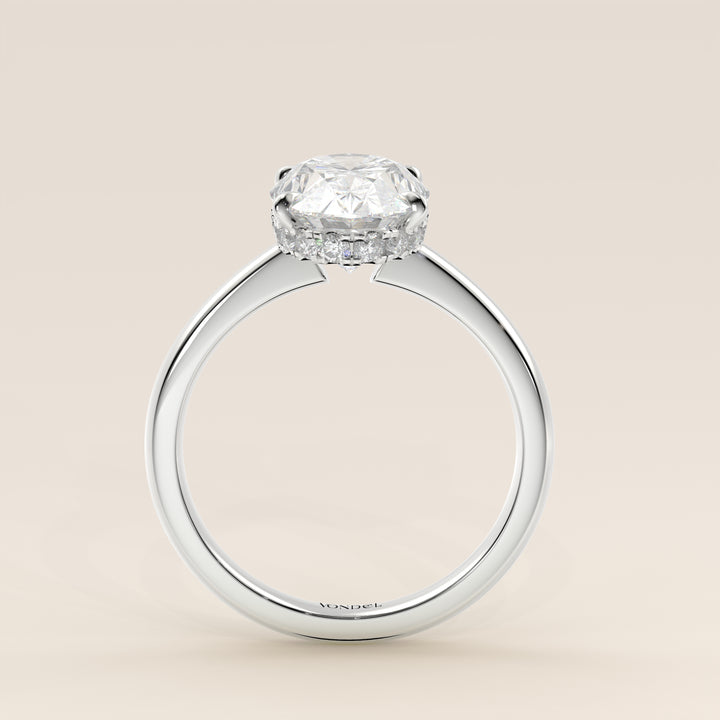 Lauren - Oval Lab Grown Diamond Ring Solitair with Hidden Halo and Open Band