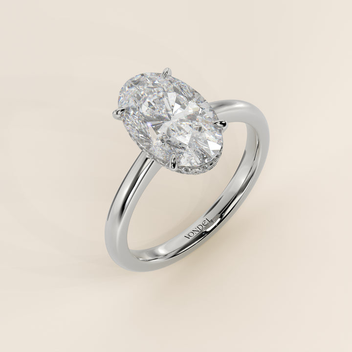 Lauren - Oval Lab Grown Diamond Ring Solitair with Hidden Halo and Open Band