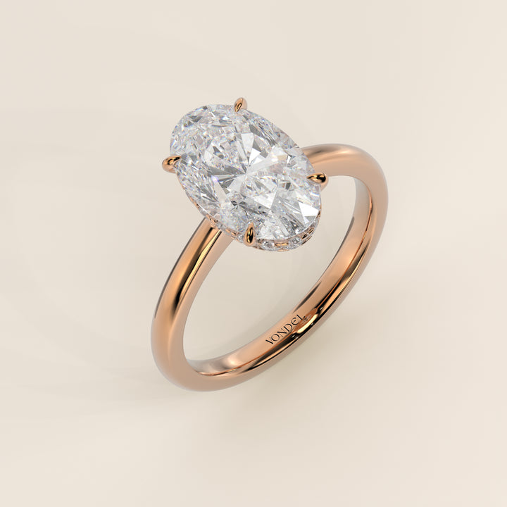 Lauren - Oval Lab Grown Diamond Ring Solitair with Hidden Halo and Open Band