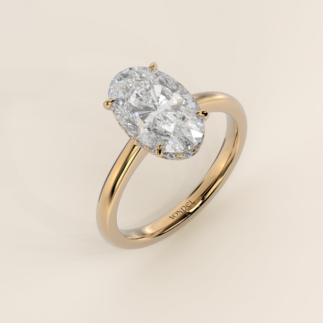 Lauren - Oval Lab Grown Diamond Ring Solitair with Hidden Halo and Open Band