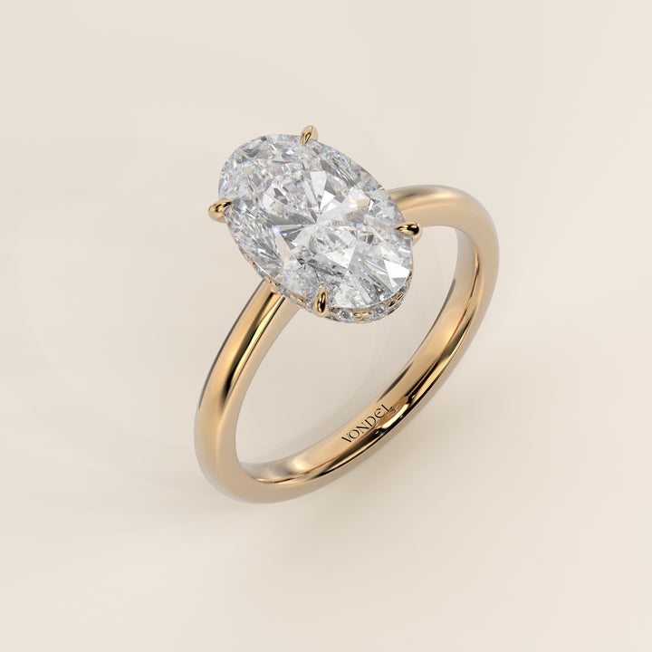 Lauren - Oval Lab Grown Diamond Ring Solitair with Hidden Halo and Open Band