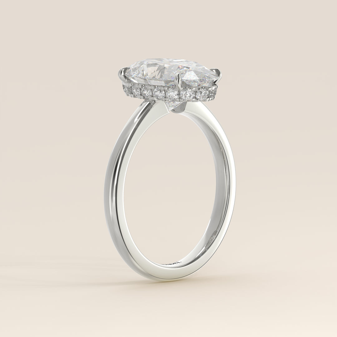 Lauren - Oval Lab Grown Diamond Ring Solitair with Hidden Halo and Open Band