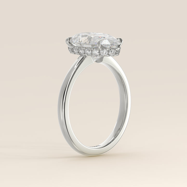 Lauren - Oval Lab Grown Diamond Ring Solitair with Hidden Halo and Open Band
