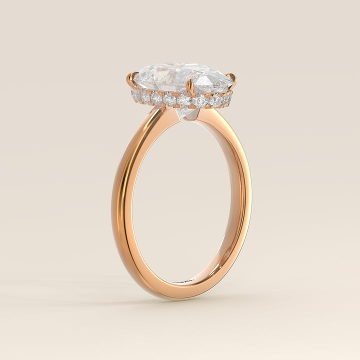 Lauren - Oval Lab Grown Diamond Ring Solitair with Hidden Halo and Open Band