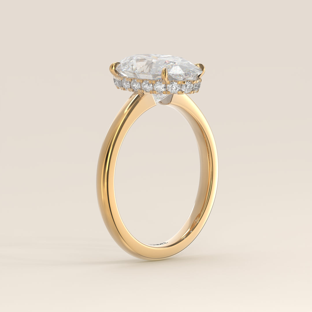 Lauren - Oval Lab Grown Diamond Ring Solitair with Hidden Halo and Open Band
