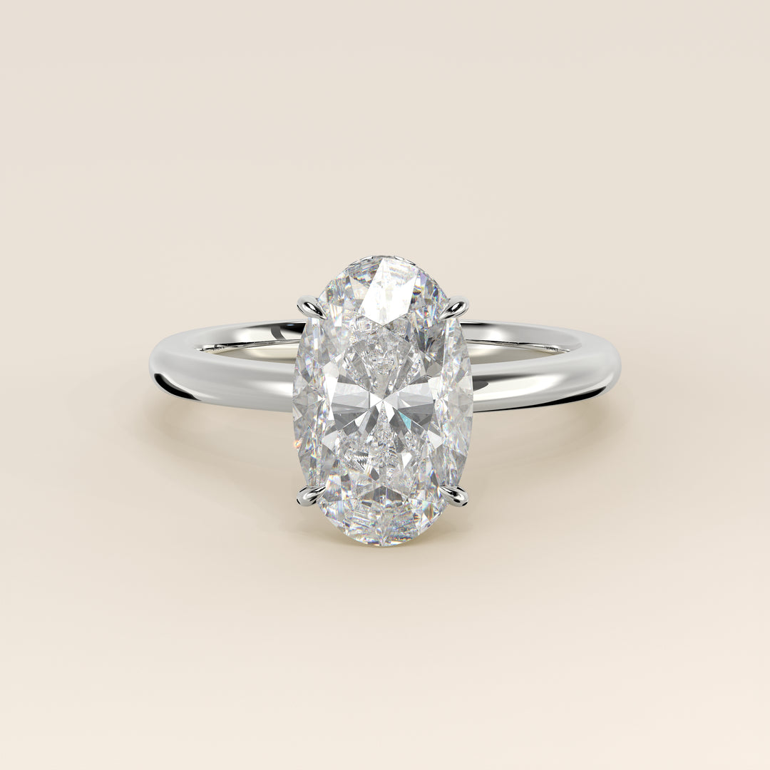 Lauren - Oval Lab Grown Diamond Ring Solitair with Hidden Halo and Open Band
