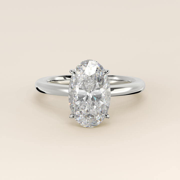 Lauren - Oval Lab Grown Diamond Ring Solitair with Hidden Halo and Open Band