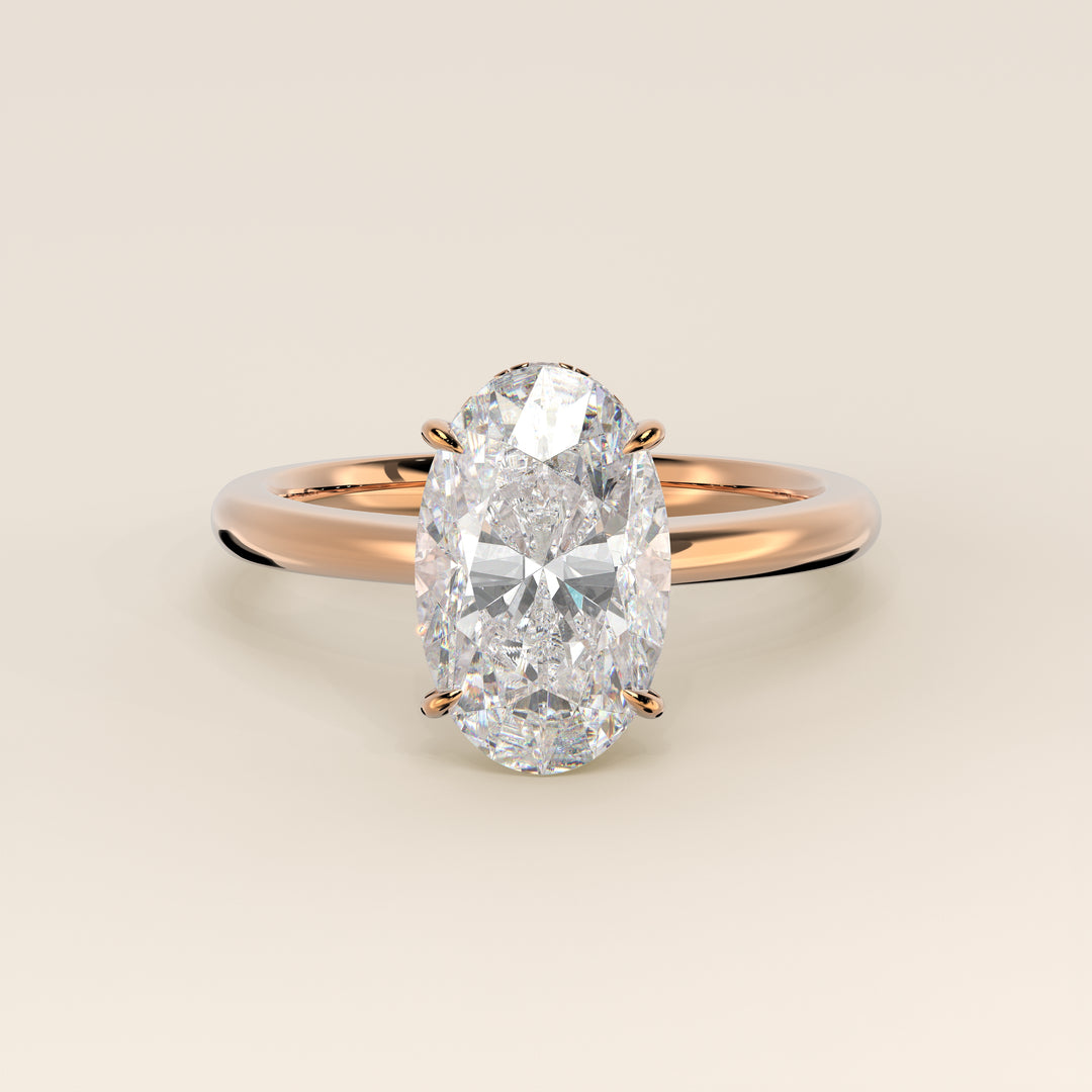 Lauren - Oval Lab Grown Diamond Ring Solitair with Hidden Halo and Open Band