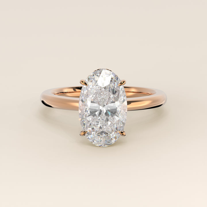 Lauren - Oval Lab Grown Diamond Ring Solitair with Hidden Halo and Open Band