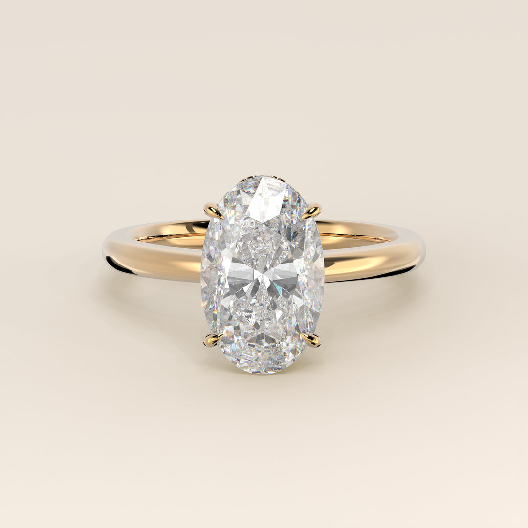 Lauren - Oval Lab Grown Diamond Ring Solitair with Hidden Halo and Open Band