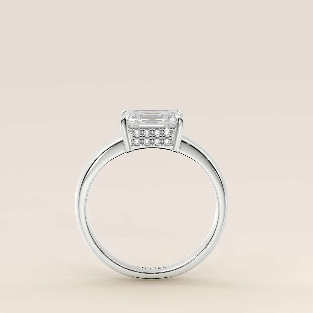 Joanne - Emerald East to West Lab Grown Diamond Ring with Double Hidden Halo and Wide Band