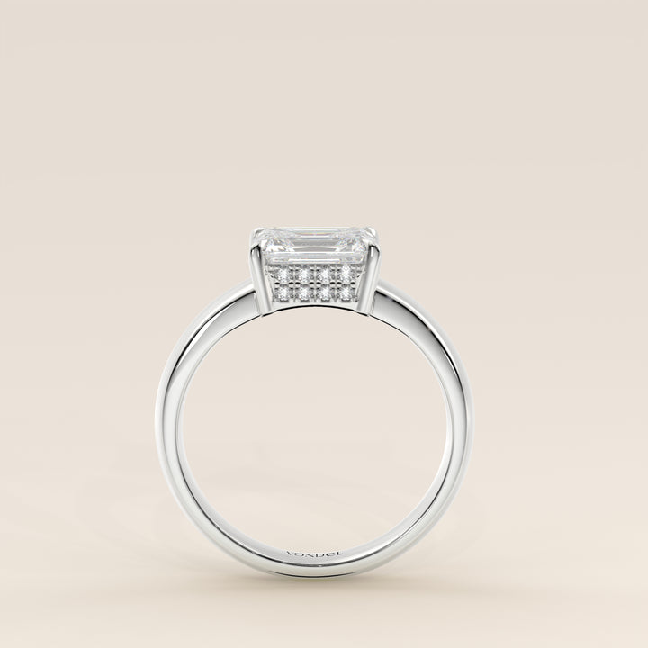 Joanne - Emerald East to West Lab Grown Diamond Ring with Double Hidden Halo and Wide Band