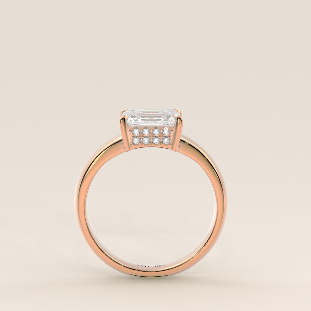 Joanne - Emerald East to West Lab Grown Diamond Ring with Double Hidden Halo and Wide Band
