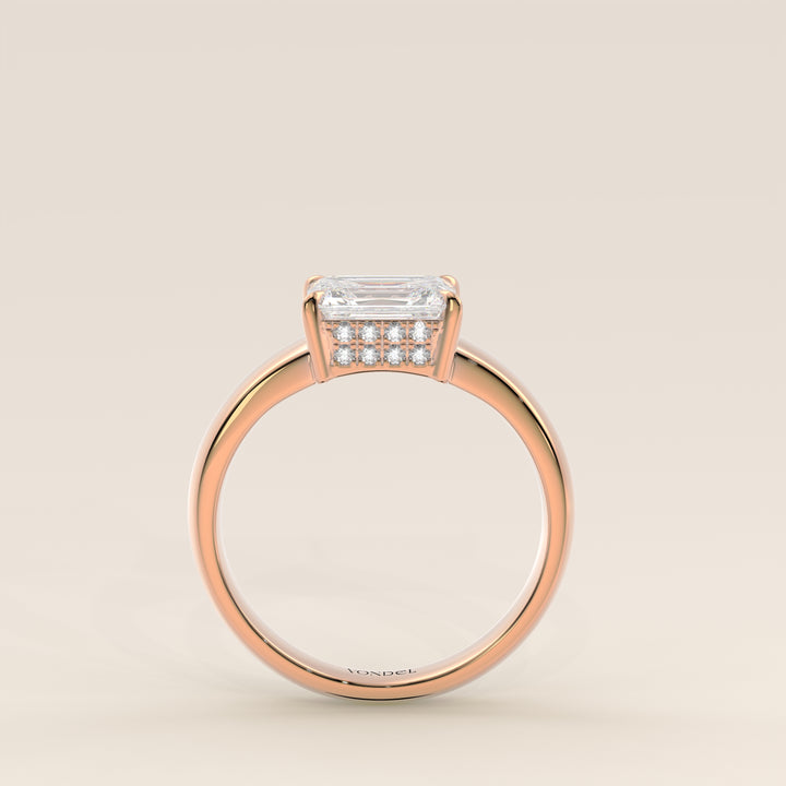 Joanne - Emerald East to West Lab Grown Diamond Ring with Double Hidden Halo and Wide Band
