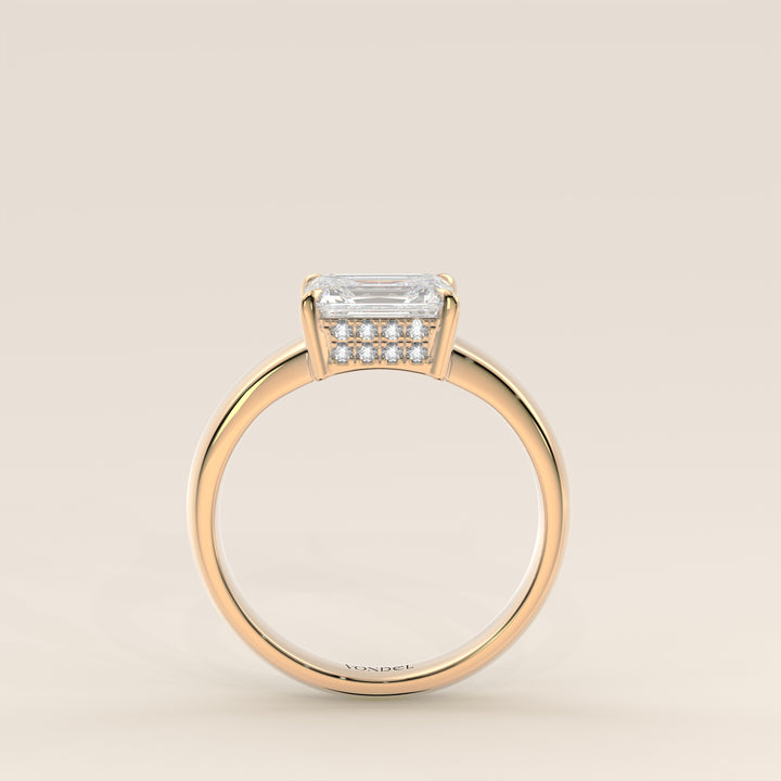 Joanne - Emerald East to West Lab Grown Diamond Ring with Double Hidden Halo and Wide Band