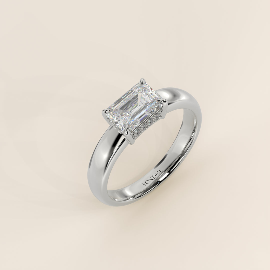 Joanne - Emerald East to West Lab Grown Diamond Ring with Double Hidden Halo and Wide Band