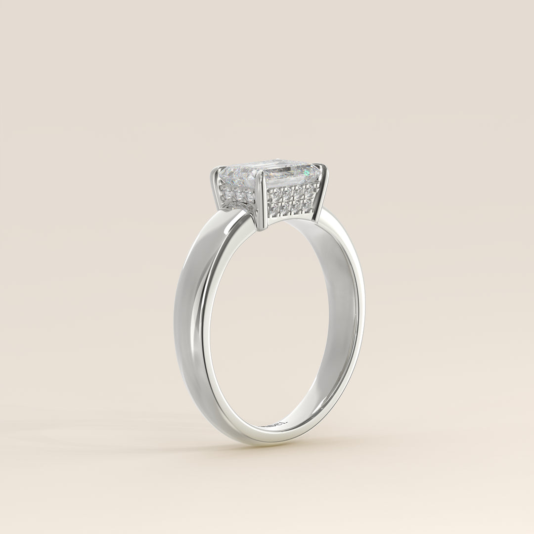 Joanne - Emerald East to West Lab Grown Diamond Ring with Double Hidden Halo and Wide Band