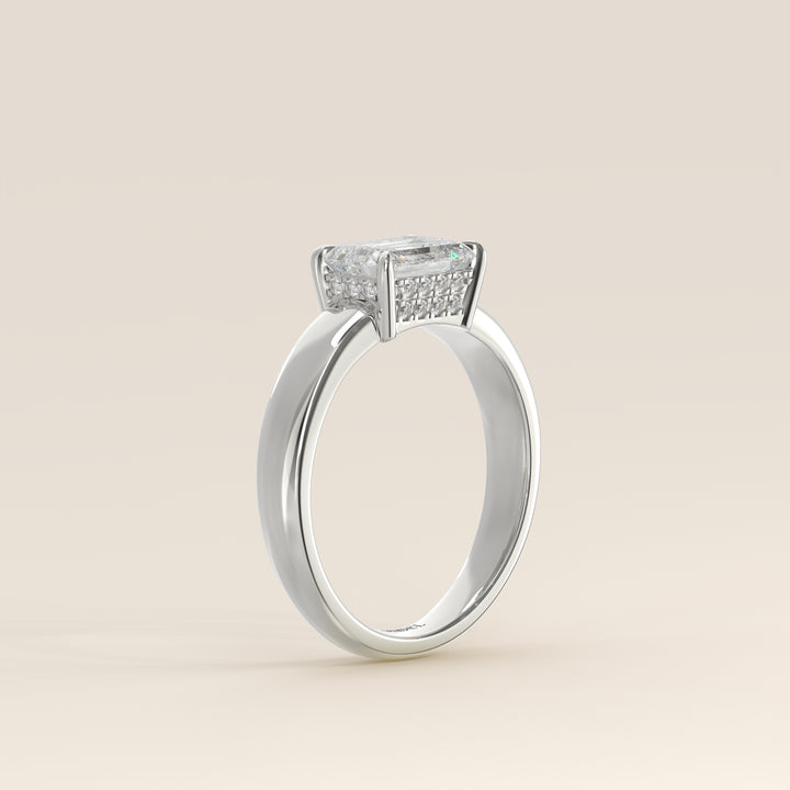 Joanne - Emerald East to West Lab Grown Diamond Ring with Double Hidden Halo and Wide Band