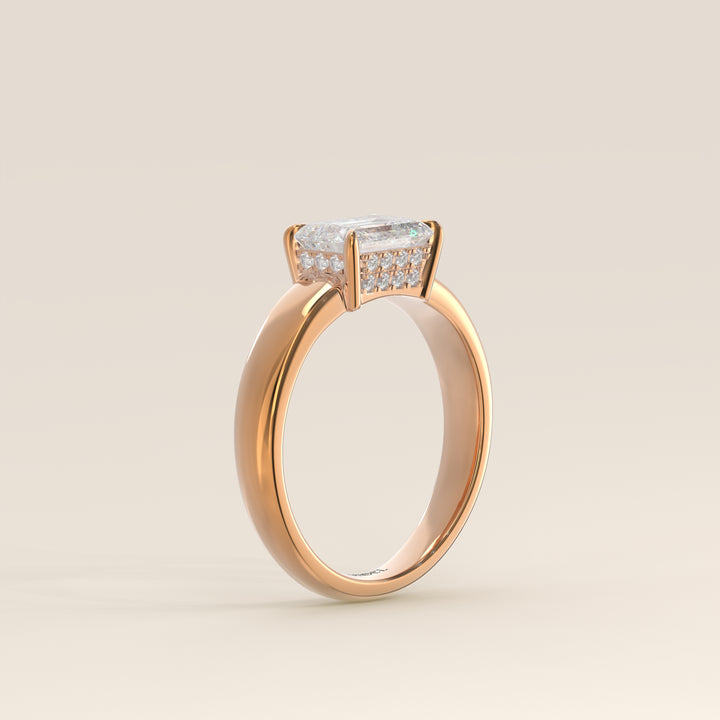 Joanne - Emerald East to West Lab Grown Diamond Ring with Double Hidden Halo and Wide Band