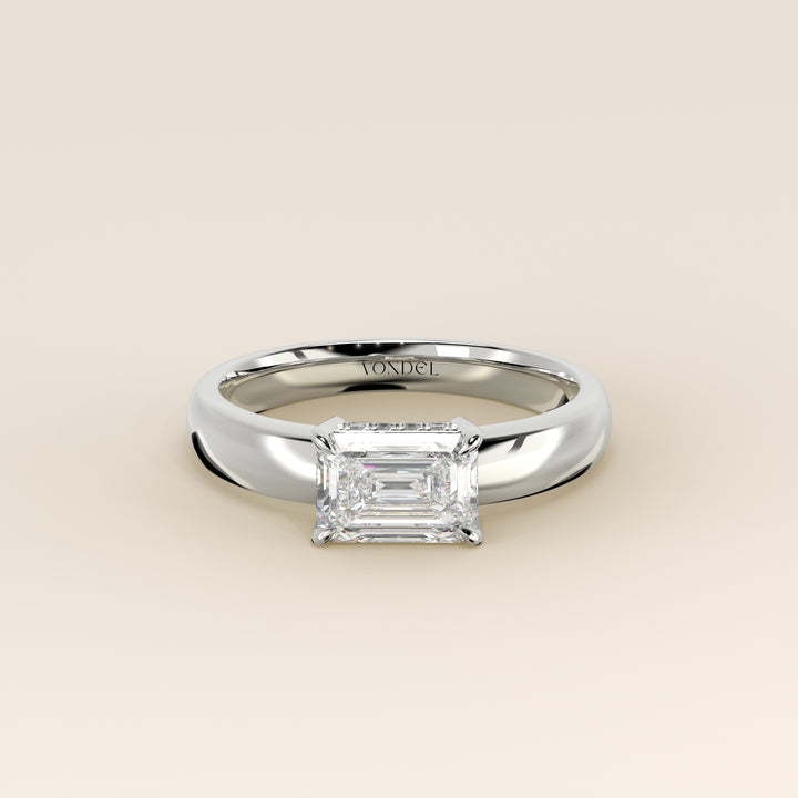 Joanne - Emerald East to West Lab Grown Diamond Ring with Double Hidden Halo and Wide Band