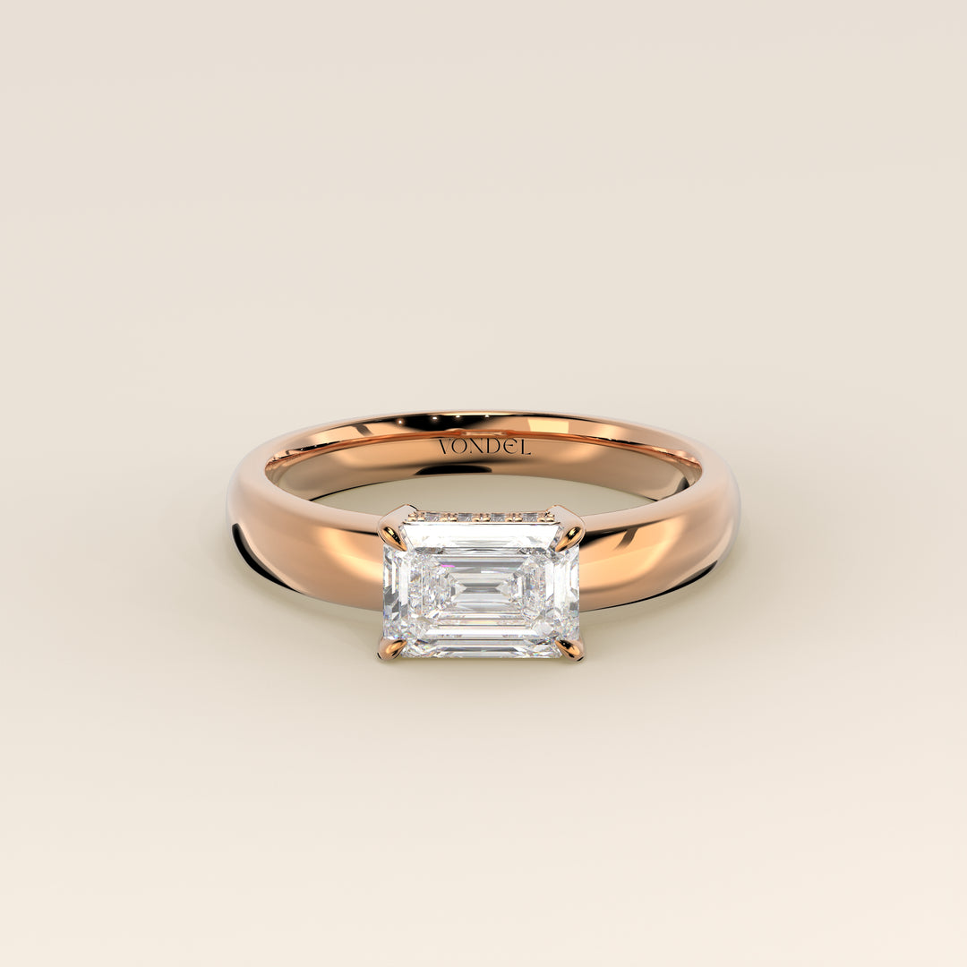 Joanne - Emerald East to West Lab Grown Diamond Ring with Double Hidden Halo and Wide Band