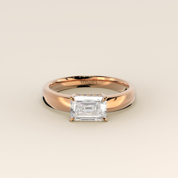 Joanne - Emerald East to West Lab Grown Diamond Ring with Double Hidden Halo and Wide Band