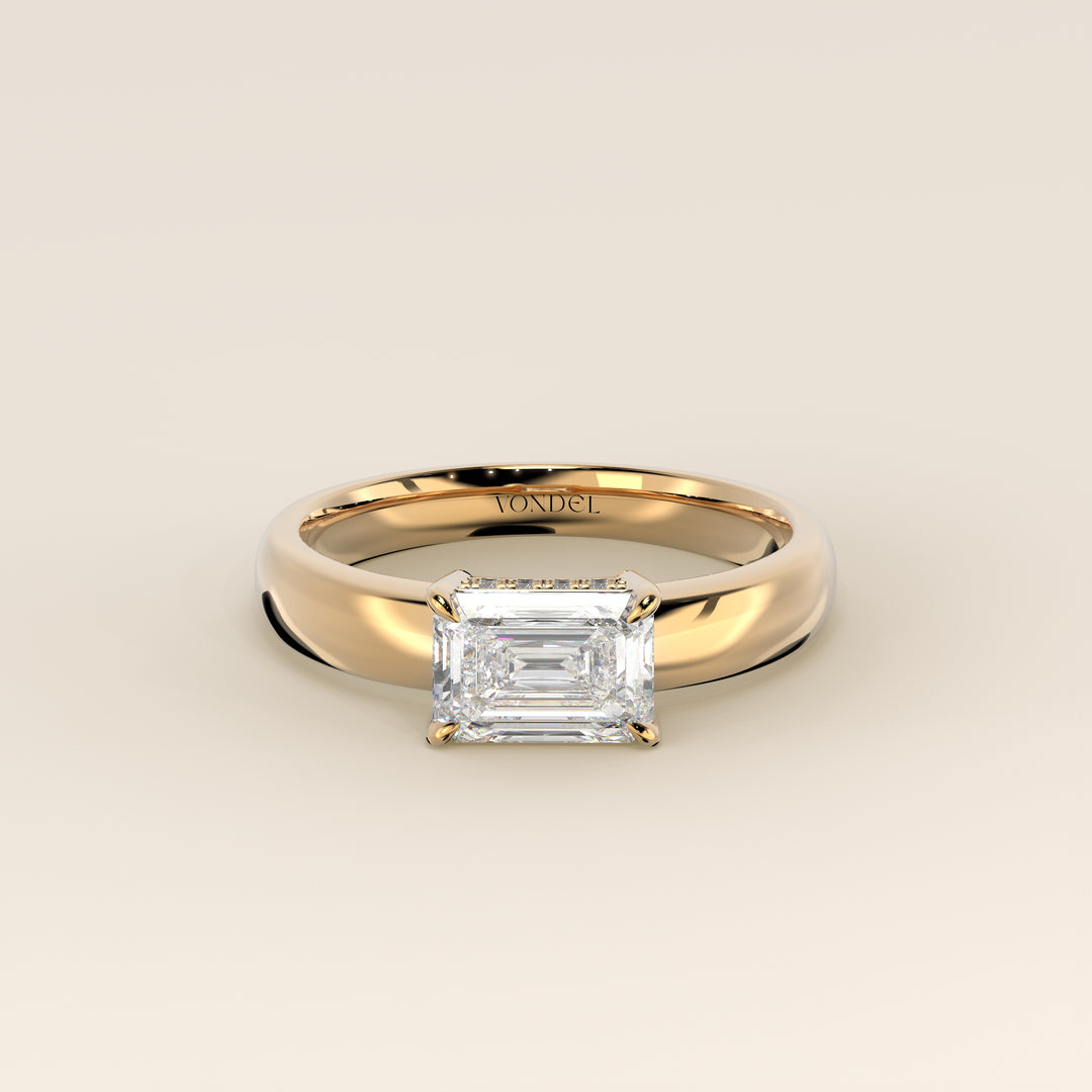 Joanne - Emerald East to West Lab Grown Diamond Ring with Double Hidden Halo and Wide Band