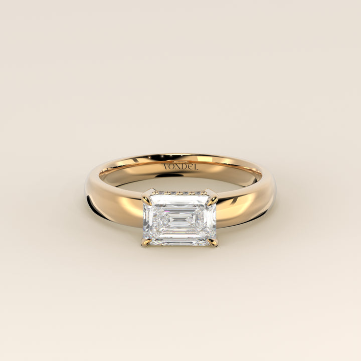 Joanne - Emerald East to West Lab Grown Diamond Ring with Double Hidden Halo and Wide Band