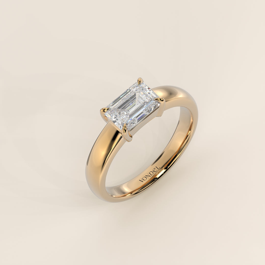 Joan - Emerald East to West Lab Grown Diamond Ring with Wide Band