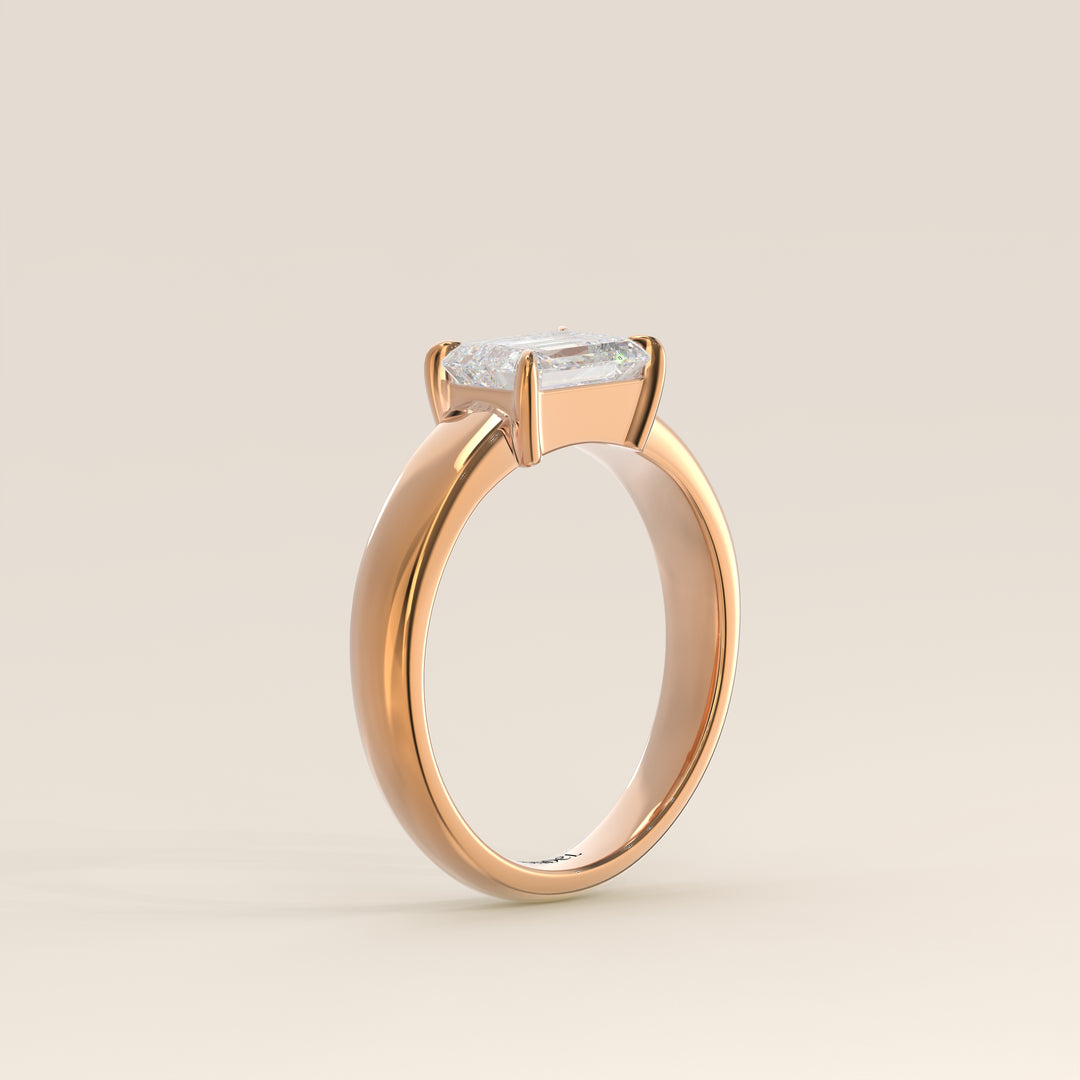Joan - Emerald East to West Lab Grown Diamond Ring with Wide Band