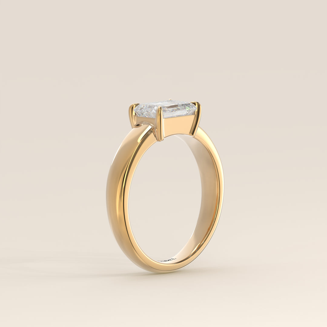 Joan - Emerald East to West Lab Grown Diamond Ring with Wide Band