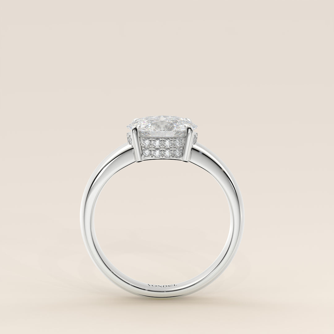 Joanne - Oval East to West Lab Grown Diamond Ring with Double Hidden Halo and Wide Band