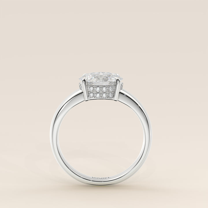 Joanne - Oval East to West Lab Grown Diamond Ring with Double Hidden Halo and Wide Band