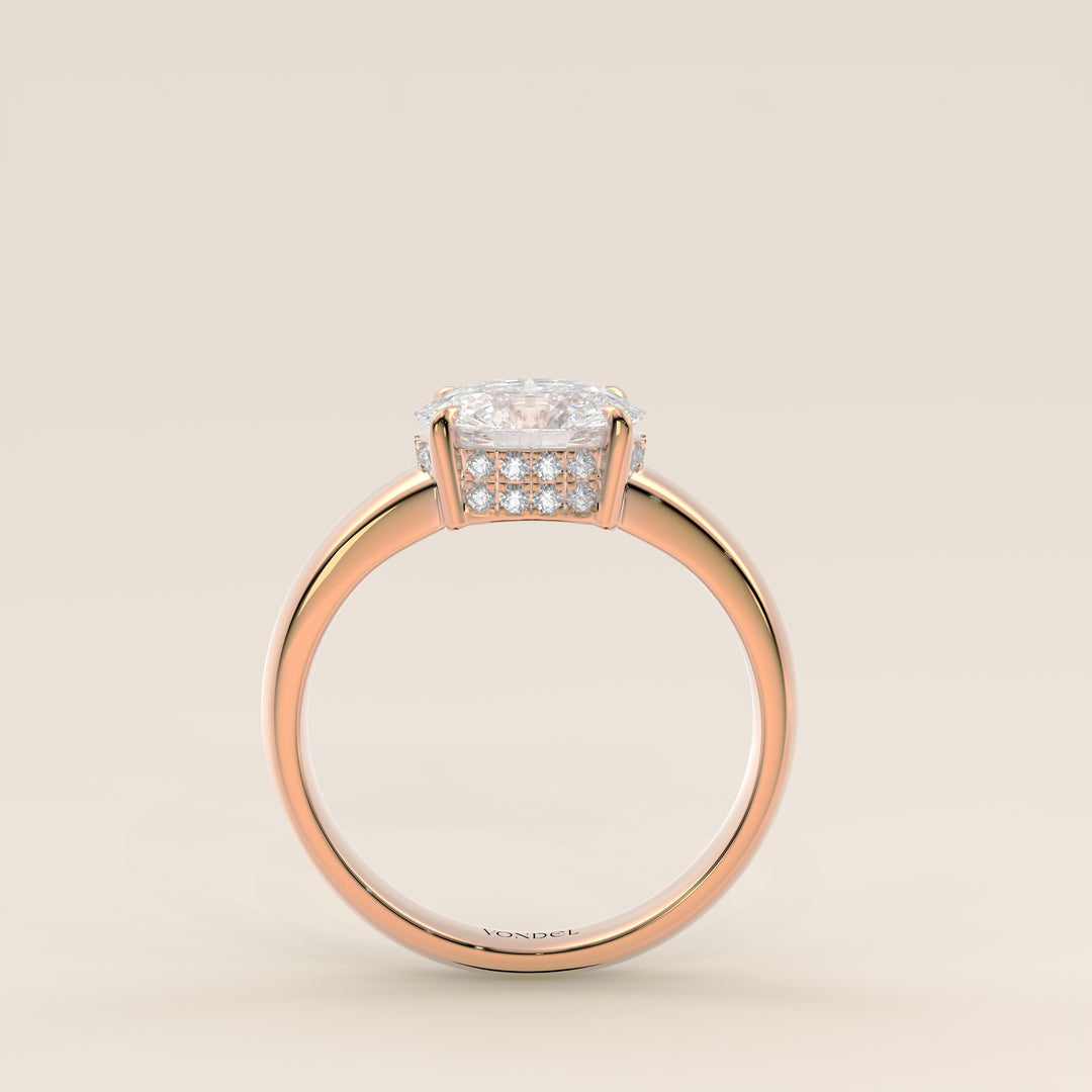 Joanne - Oval East to West Lab Grown Diamond Ring with Double Hidden Halo and Wide Band