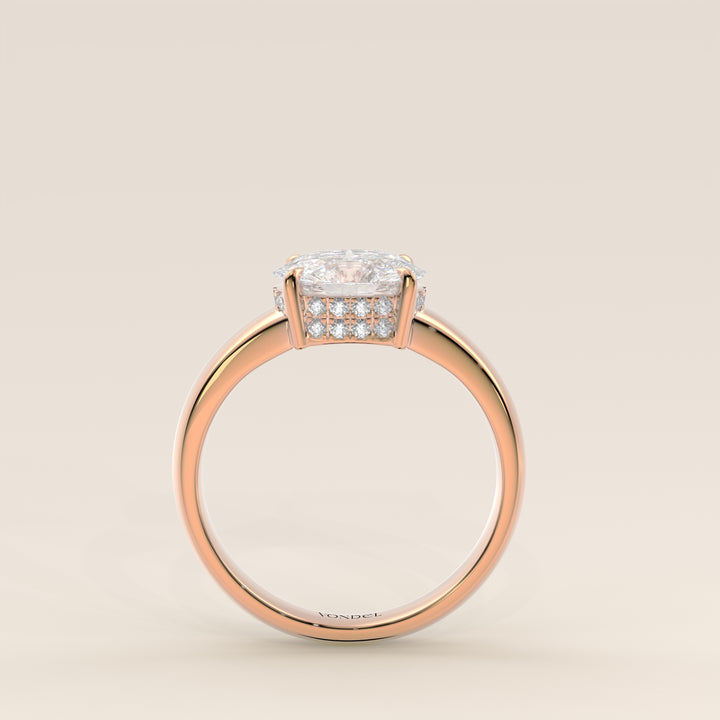 Joanne - Oval East to West Lab Grown Diamond Ring with Double Hidden Halo and Wide Band