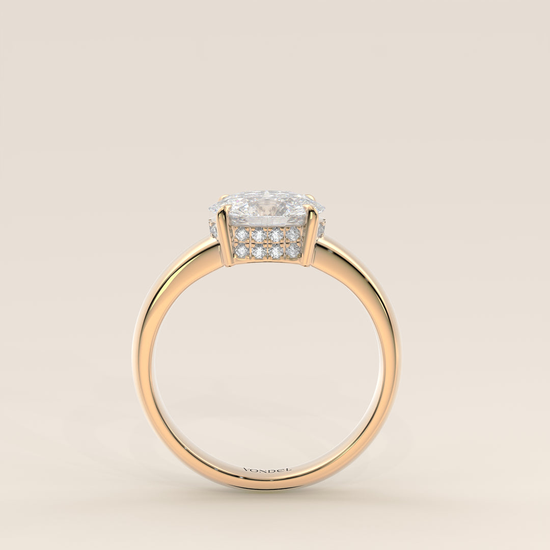 Joanne - Oval East to West Lab Grown Diamond Ring with Double Hidden Halo and Wide Band