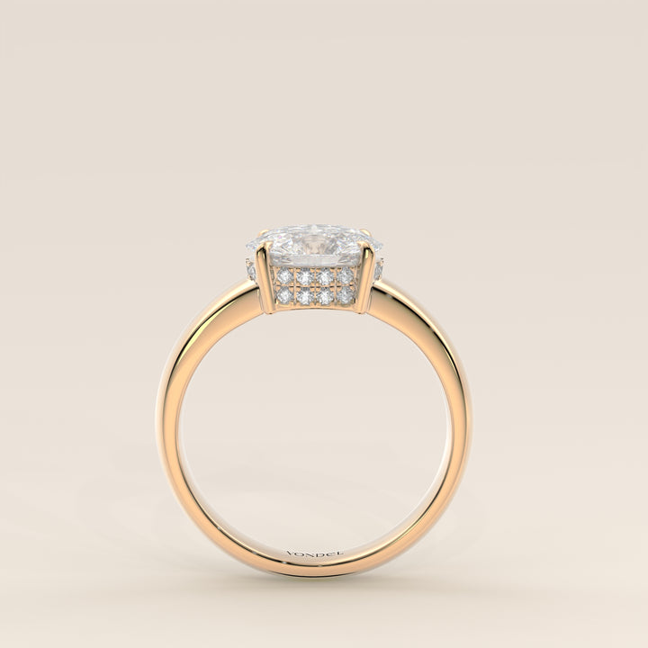 Joanne - Oval East to West Lab Grown Diamond Ring with Double Hidden Halo and Wide Band