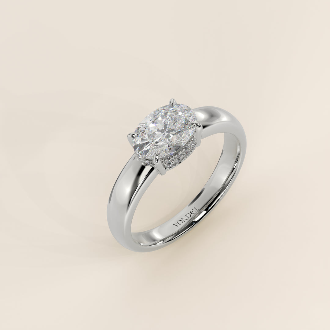 Joanne - Oval East to West Lab Grown Diamond Ring with Double Hidden Halo and Wide Band
