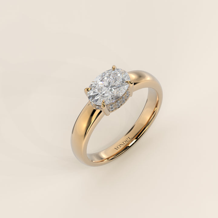 Joanne - Oval East to West Lab Grown Diamond Ring with Double Hidden Halo and Wide Band